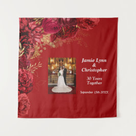 Custom Red Floral Wedding Anniversary Tapestes Wandteppich