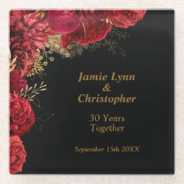 Custom Red Floral Wedding Jubiläum Glasuntersetzer
