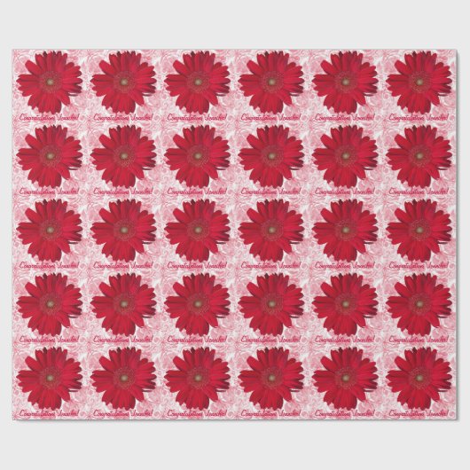 Custom Red Gerber Daisy Foto Geschenkpapier (Flach)