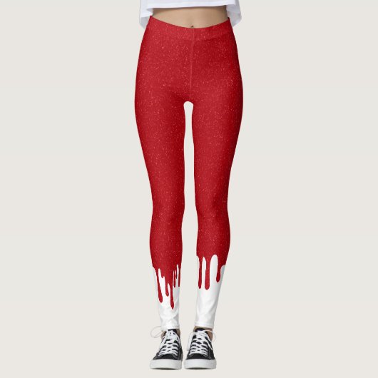 Custom Red Glitter Leggings with White Drips (Vorderseite)