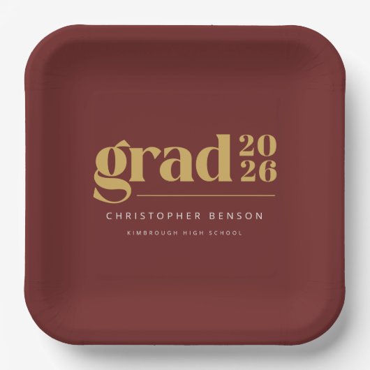 Custom Red Gold 2026 Grad Graduation Pappteller (Vorderseite)
