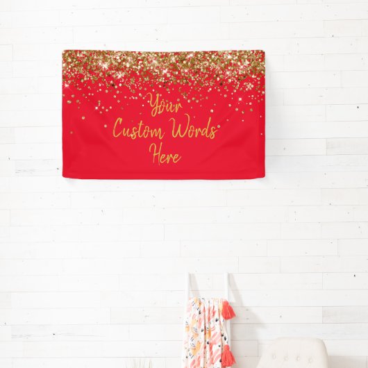 Custom Red & Gold Birthday Party Photo Booth Prop Banner (InSitu)