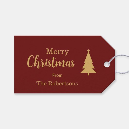 Custom Red & Gold Frohe Weihnachten Geschenkanhänger (Vorderseite (Horizontal))