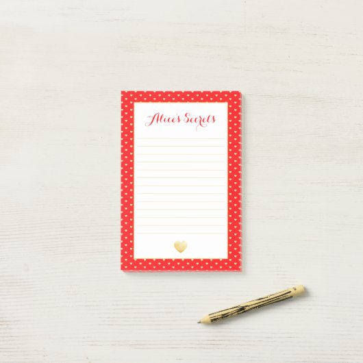 Custom Red Gold Hearts Muster Post-it Klebezettel (Auf Schreibtisch)