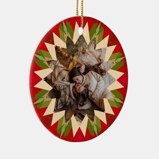 Custom Red Green Christmas Star Photo Gift Tree Keramik Ornament (Rechts)