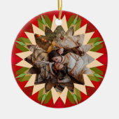 Custom Red Green Christmas Star Photo Gift Tree Keramik Ornament (Vorne)