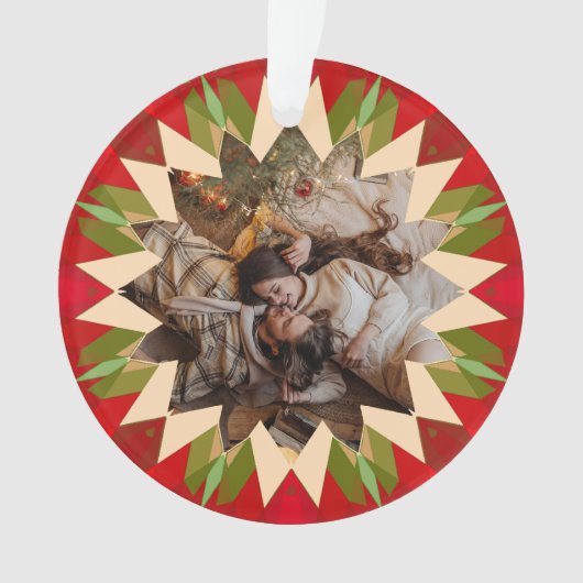 Custom Red Green Christmas Star Photo Gift Tree Ornament (Vorderseite)