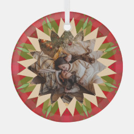 Custom Red Green Christmas Star Photo Gift Tree Ornament Aus Glas