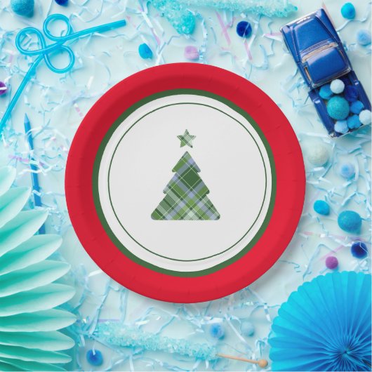 Custom Red & Green Christmas Tree Star Pappteller (Party)