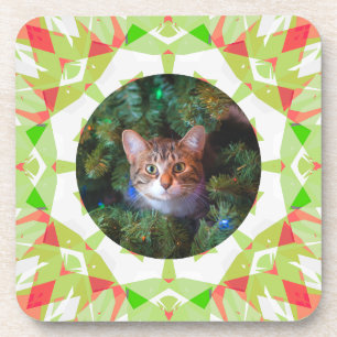 Custom Red Green Orange Frohe Weihnachtsmann Foto Getränkeuntersetzer