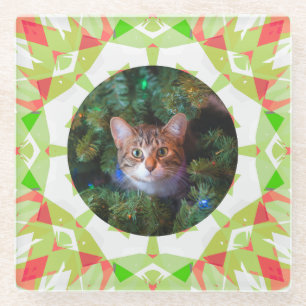 Custom Red Green Orange Frohe Weihnachtsmann Foto Glasuntersetzer