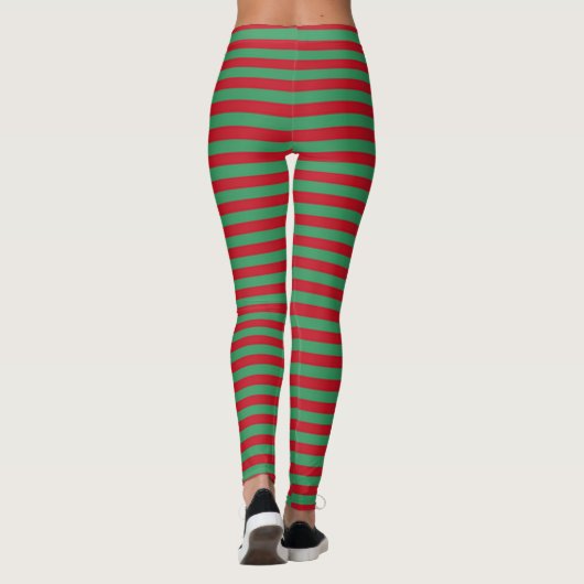 Custom Red & Green Weihnachtsgestreift Women's Leggings (Rückseite)