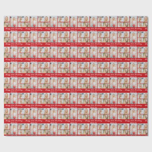 Custom Red Happy Birthday Photo Collage Geschenkpapier (Flach)