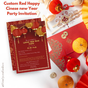Custom Red Happy Chinesisch neues Jahr Party Einladung