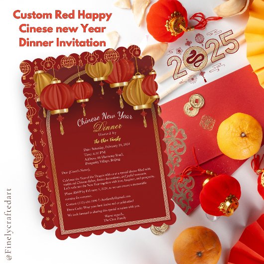 Custom Red Happy Cinese New Year Grußkarte Einladung