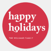 Custom Red Happy Holidays Weihnachten Runder Aufkleber (Vorderseite)