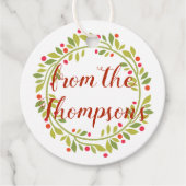 Custom Red Holly Berries Green Blätter Geschenkanhänger (Vorderseite)