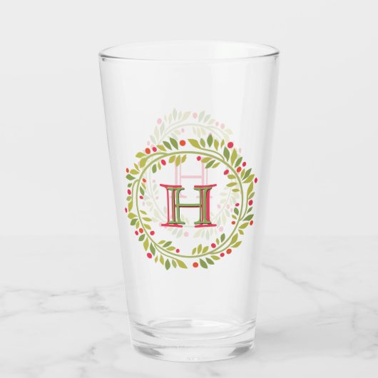 Custom Red Holly Berries Green Blätter Kranz Glas (Rückseite)