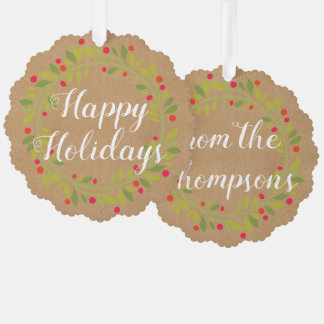 Custom Red Holly Berries Green Blätter Ornament Karte