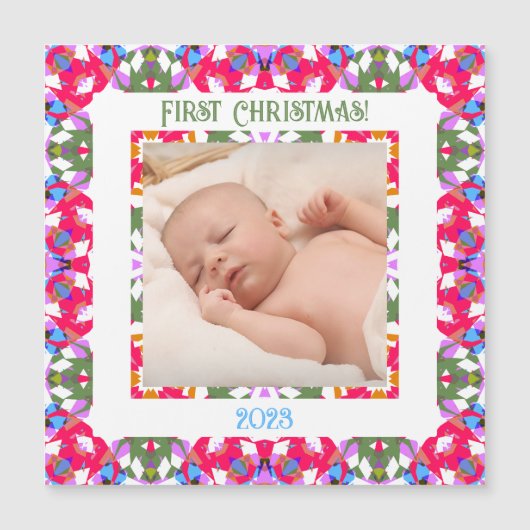 Custom Red Jolly Festive Christmas Foto Geschenkka Magnetkarte (Vorderseite)