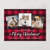 Custom Red Kariert Pet Foto Collage Dog Lover Holi Postkarte (Vorderseite)