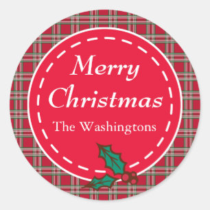 Custom Red Kariert Weihnachtsgeschenk Tag Stickers