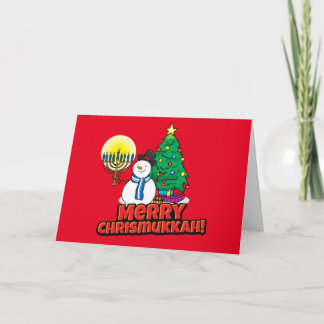 Custom Red Merry Chrismukkah Snowman mit Menorah Feiertagskarte