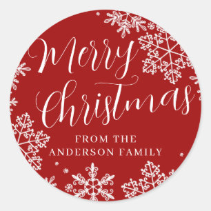 Custom Red Merry Christmas Snowflake Stickers