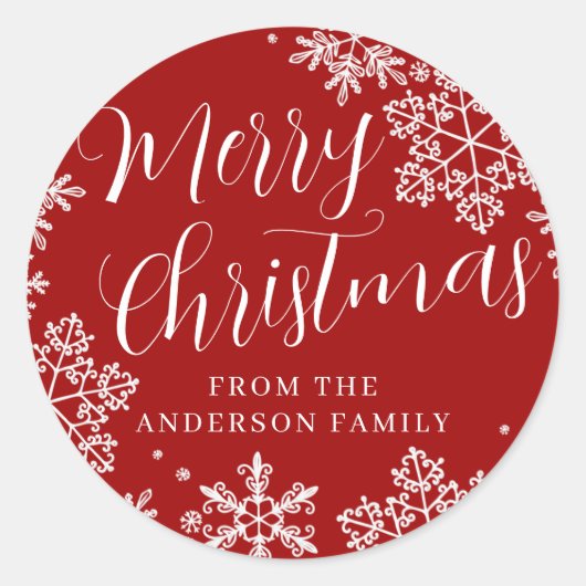 Custom Red Merry Christmas Snowflake Stickers (Vorderseite)