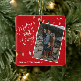 Custom Red Merry und Helle Weihnachtslicht Foto Keramikornament