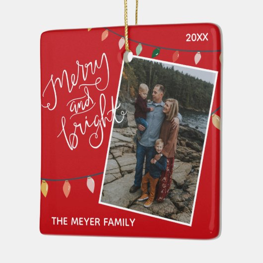 Custom Red Merry und Helle Weihnachtslicht Foto Keramikornament (Links)