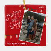 Custom Red Merry und Helle Weihnachtslicht Foto Keramikornament (Vorderseite)