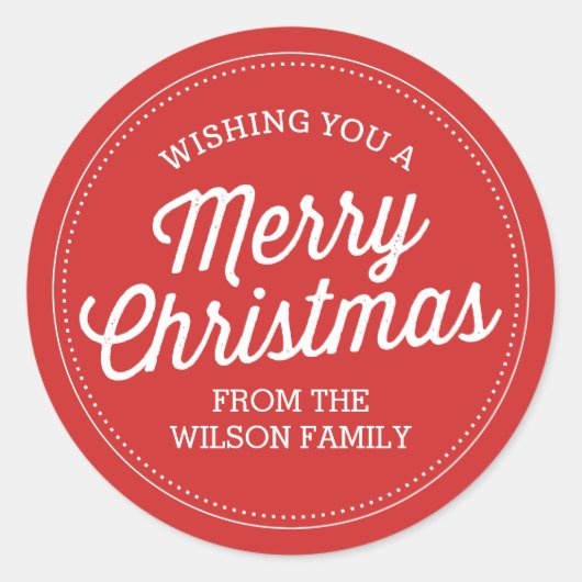 Custom Red Merry Weihnachtskleber Runder Aufkleber (Vorderseite)