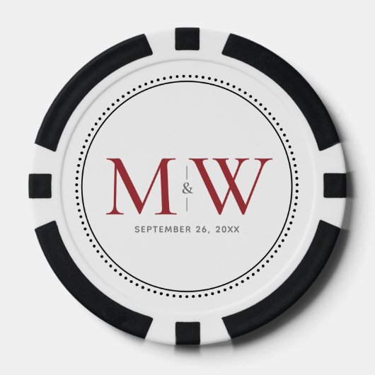 Custom Red Mit Monogramm Wedding Date Pokerchips (Vorderseite)