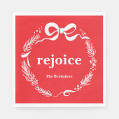 Custom Red Modern Hand Drawn Bow Rejoice Christmas Serviette (Vorderseite)