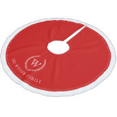 Custom Red Monogram Christmas Tree Skirt Polyester Weihnachtsbaumdecke (Schrägansicht)