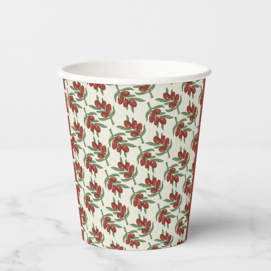 Custom Red Olive Muster Paper Cup Pappbecher (Vorderseite)