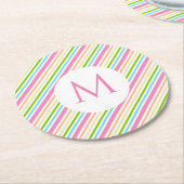 Custom Red Pink Yellow Blue Green White Stripes Runder Pappuntersetzer (Angewinkelt)
