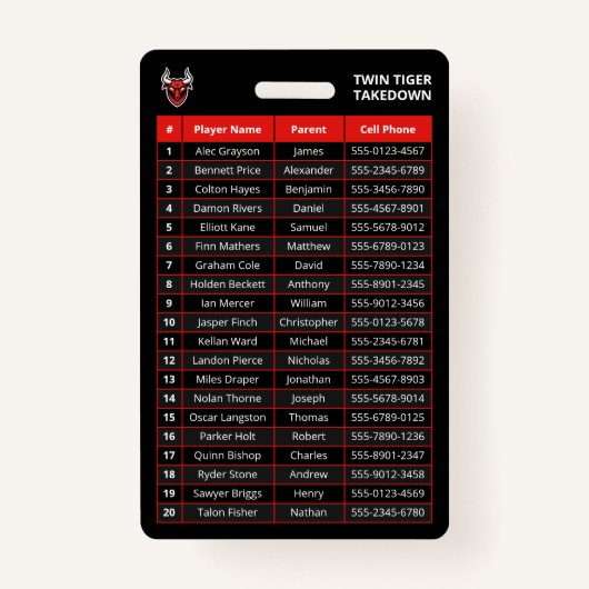 Custom Red Player Team Roster Card Sport Abzeichen Ausweis (Rückseite)