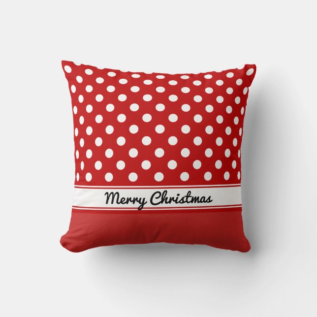 Custom Red Polka Dots Red Base Frohe Weihnachten Kissen (Vorderseite)