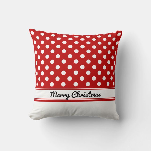 Custom Red Polka Dots White Base Frohe Weihnachten Kissen (Vorderseite)