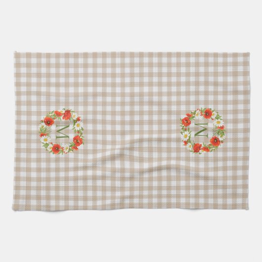 Custom Red Poppies White Yellow Daisies Wreath Geschirrtuch (Horizontal)