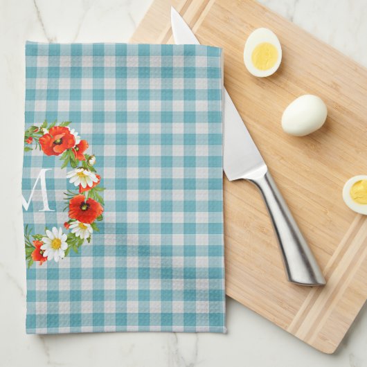 Custom Red Poppies White Yellow Daisies Wreath Geschirrtuch (Viertel Falte)