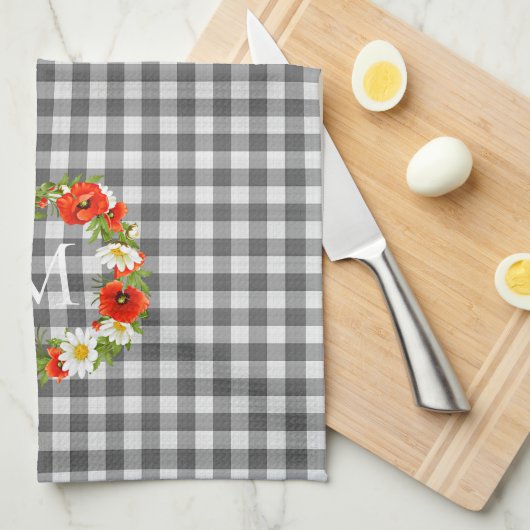 Custom Red Poppies White Yellow Daisies Wreath Geschirrtuch (Viertel Falte)