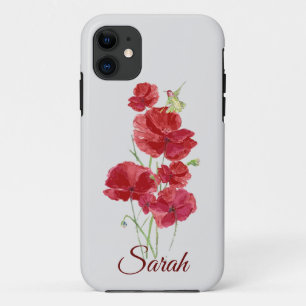Custom Red Poppy Blume Rufous Hummingbird Bird Case-Mate iPhone Hülle