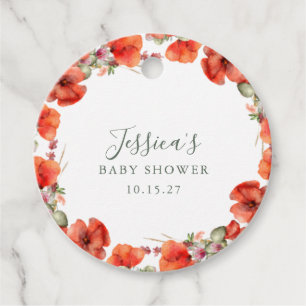Custom Red Poppy Garden Floral Baby Dusche Geschenkanhänger