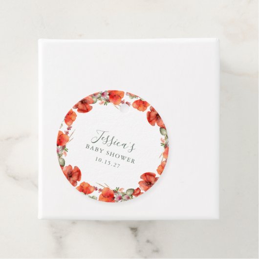 Custom Red Poppy Garden Floral Baby Dusche Geschenkanhänger (Beispiel)