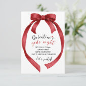 Custom Red Ribbon Bow Galentines Party Invitation RSVP Karte (Stehend Vorderseite)