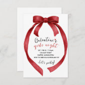 Custom Red Ribbon Bow Galentines Party Invitation RSVP Karte (Vorne/Hinten)
