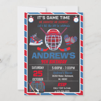 Custom RED Simple Hockey Einladung zum Geburtstag